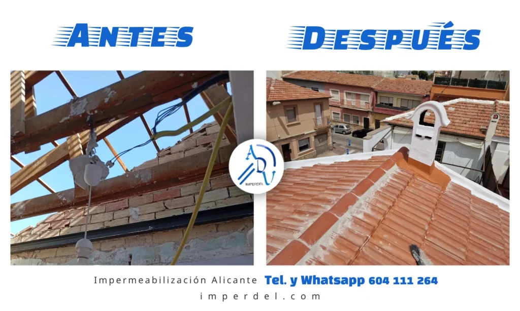Antes y después de la rehabilitación de un tejado antiguo con sustitución completa de la cubierta